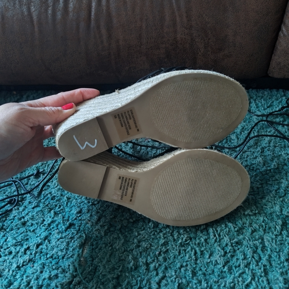 Steve Madden Starlight Black Strappy Wedge Espadrilles 9M - Picture 14 of 15
